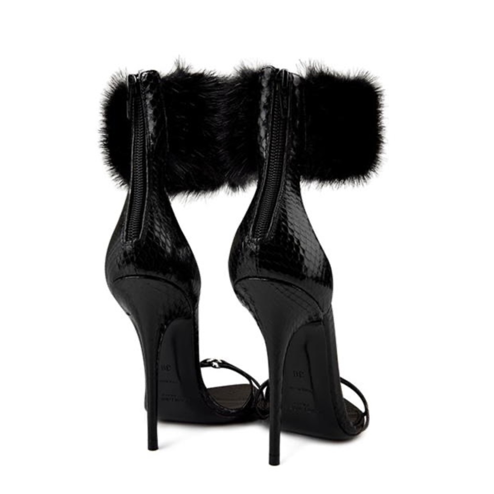 NEW!!!! SAINT LAURENT Gippy 110mm fur-trim sandals - Picture 11 of 12